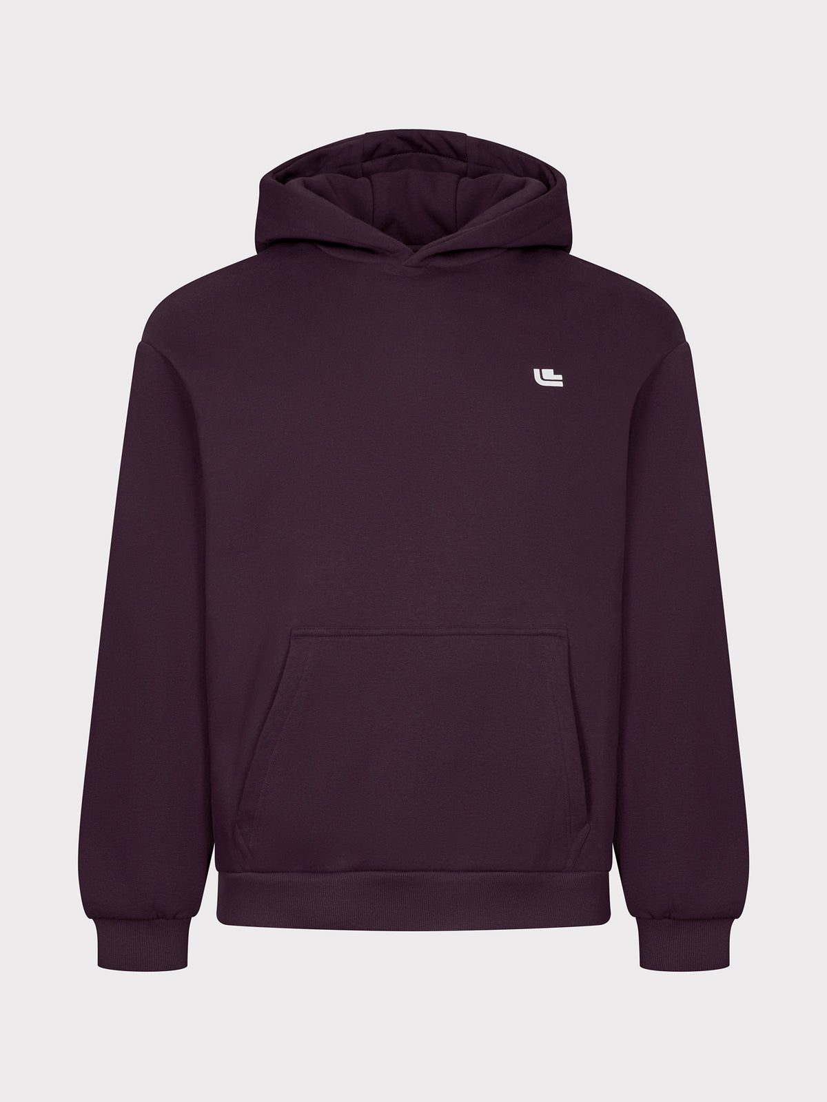 Driving the Limit Hoodie in Plum von vorne mit kleinem Brustlogo